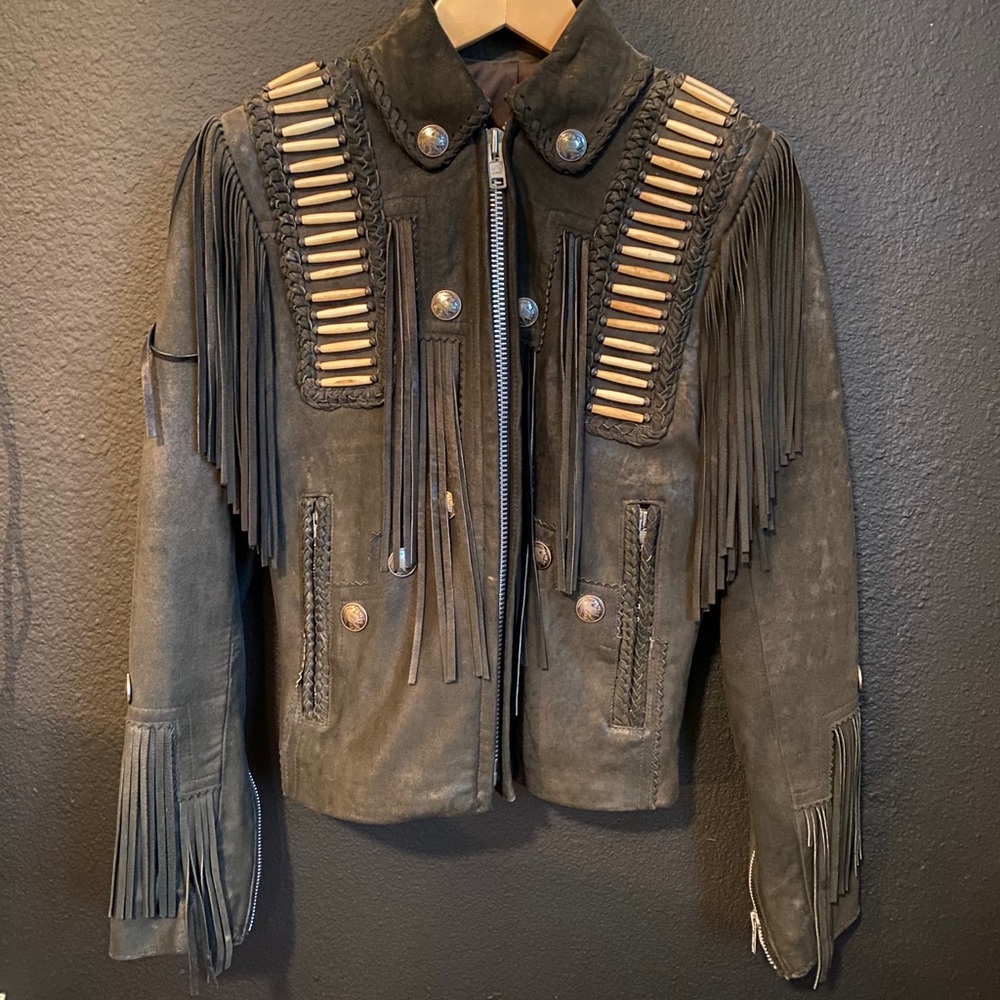 Genuine leather fringe jacket